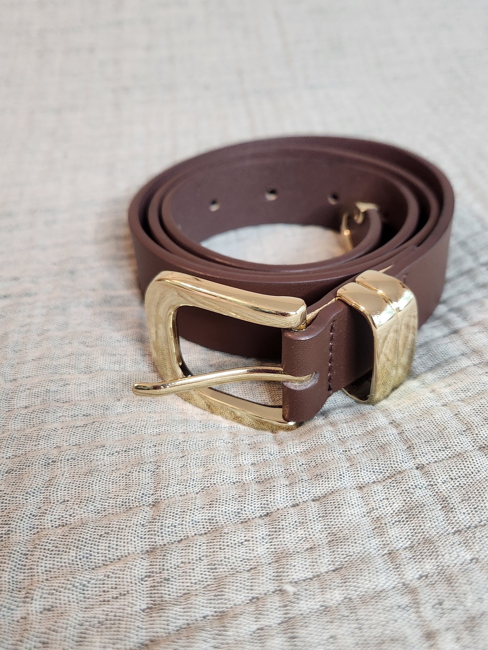 Genuine leather Classic Brown Leather women's Belt with Gold Buckle XS S